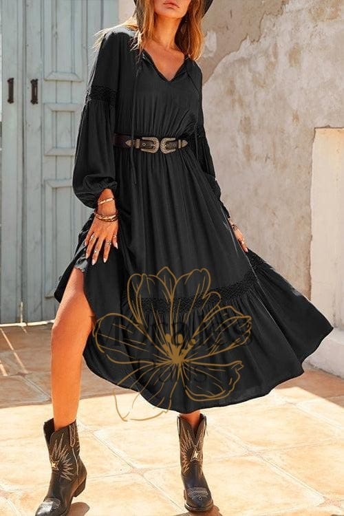 Robe Noire À Volants Style Bohème – Image 3