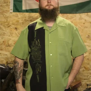 Chemise de Bowling Verte Pinstriping Tiki - Steady Clothing ( Made in Usa )