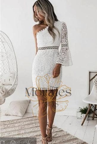 Robe Courte Bohème Blanche Asymétrique – Image 4
