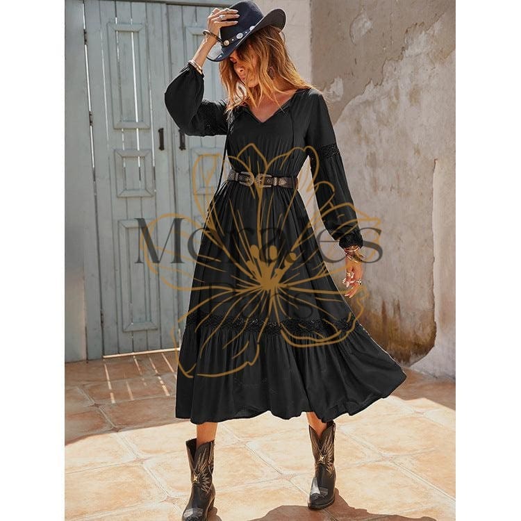 Robe Noire À Volants Style Bohème – Image 4