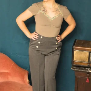 Pantalon Rétro Taille Haute Pinup Gris - Banned