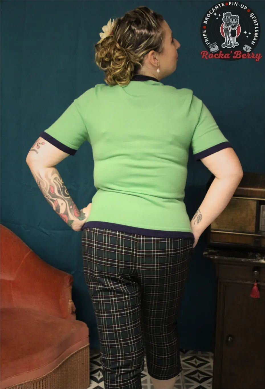 Pull Vintage à Manches Courtes Vert Menthe Sailor Pinup - Made in France – Image 5