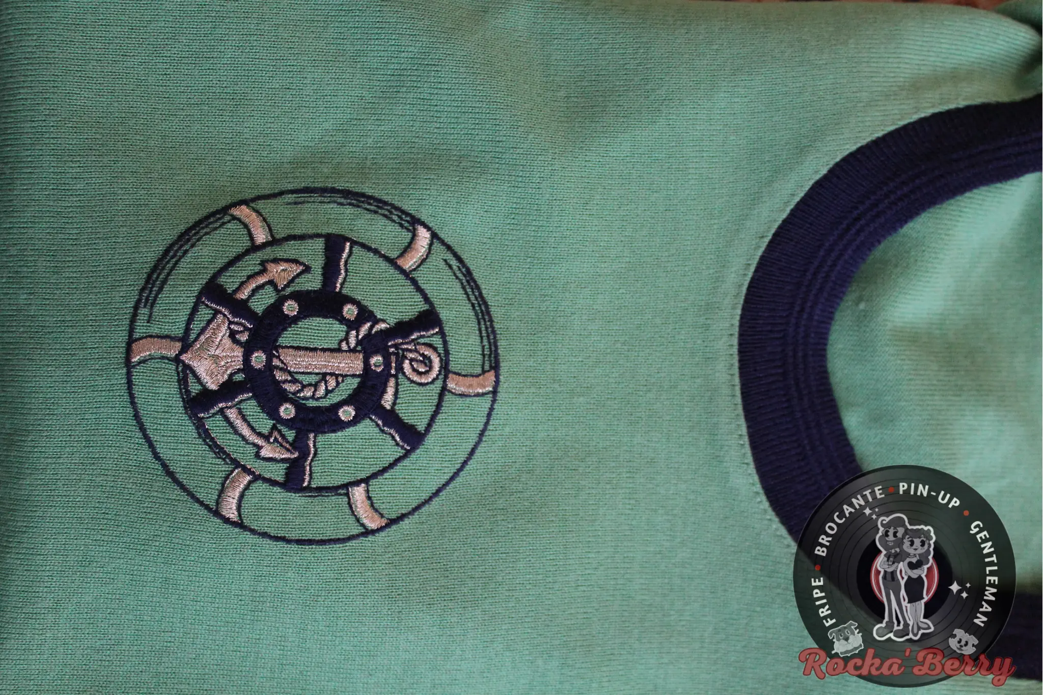 Pull Vintage à Manches Courtes Vert Menthe Sailor Pinup - Made in France – Image 7