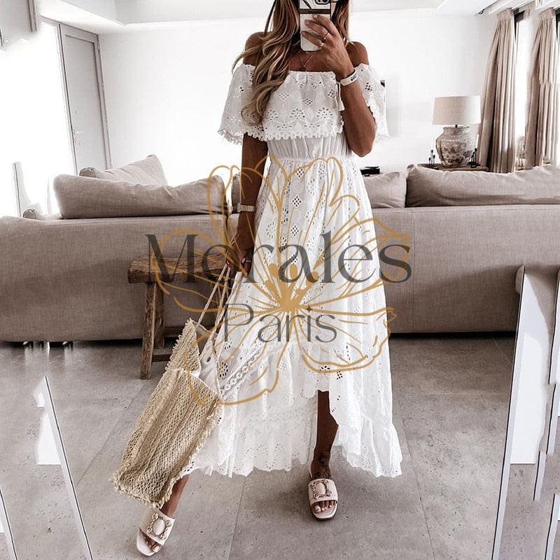 Robe blanche longue bohème sans manches – Image 2