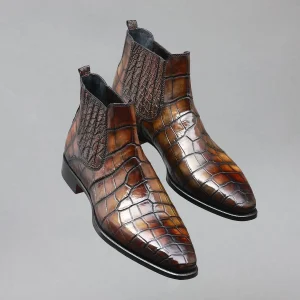 Bottine Ultimate en Crocodile, couleur Feuille d&rsquo;Automne