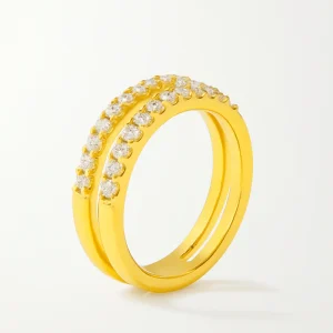 Bague double moissanite en argent 925 plaqué or 18K