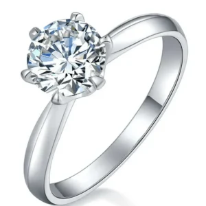Bague en Moissanite avec six griffes (avec certificat)