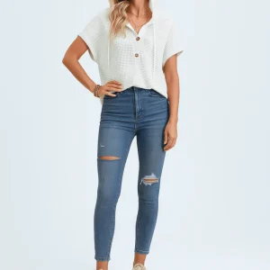 Blouse boutonnée en maille gaufrée basique – Confort quotidien élégant