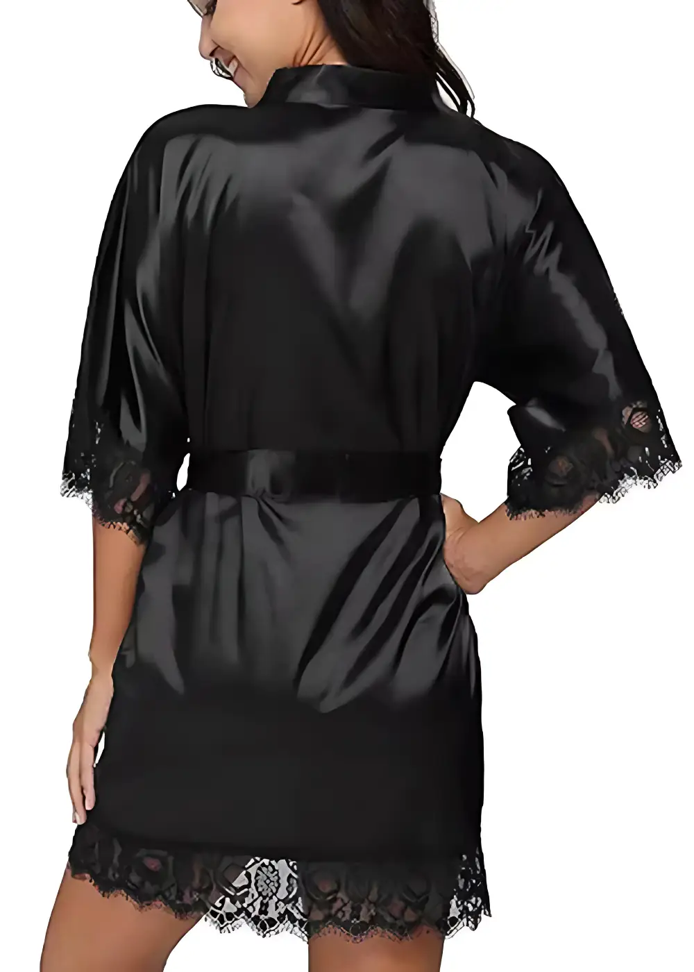 Kimono Court en Satin Manches Dentelles – Image 2
