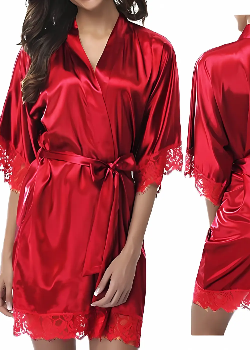 Kimono Court en Satin Manches Dentelles – Image 3