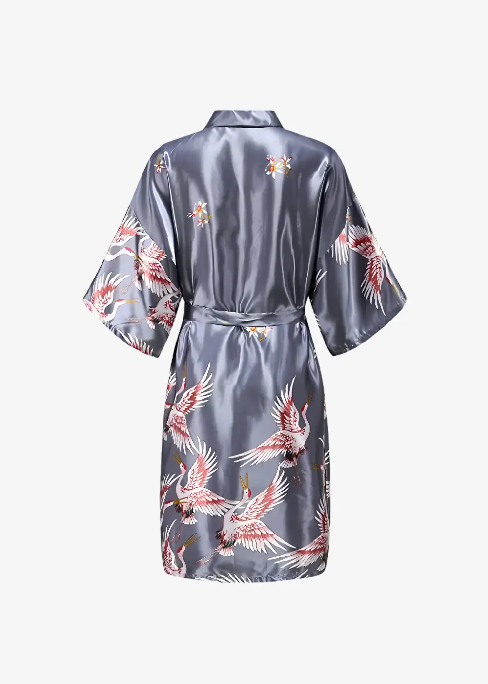 Kimono Long en Satin Gris | Grues Japonaises – Image 2