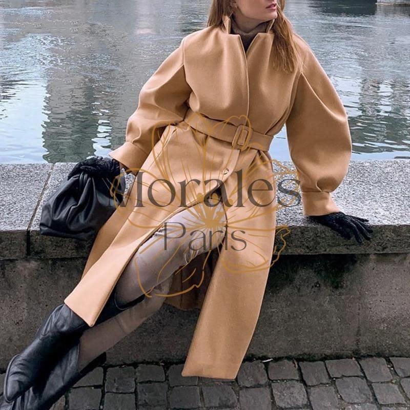 Long Manteau Camel à Manches Bouffantes – Image 8