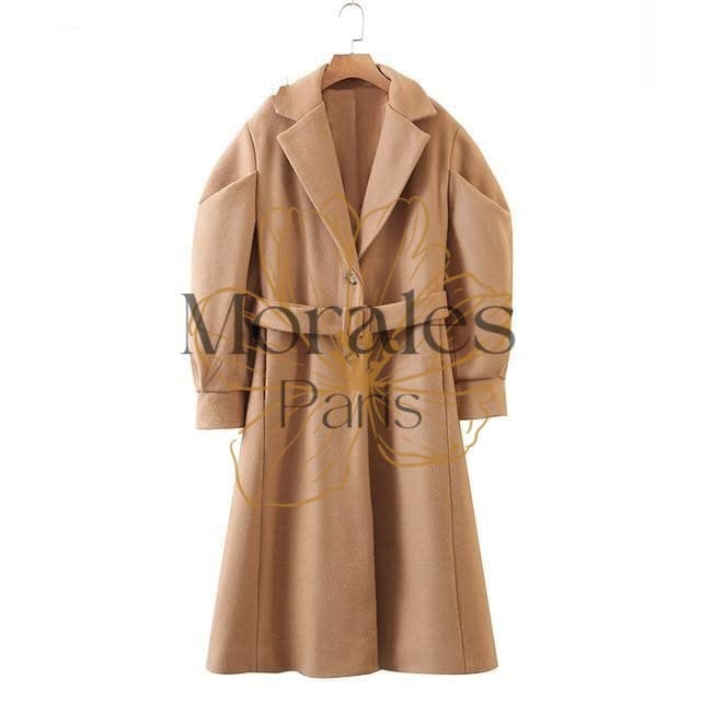 Long Manteau Camel à Manches Bouffantes – Image 2