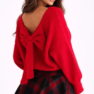 Pull à Manches Bouffantes avec Nœud Festif Femme