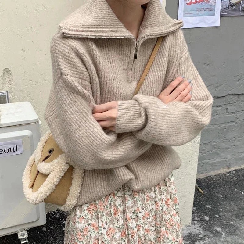 Pull décontracté à col roulé et fermetures à glissière pour femmes - Pull à manches longues – Image 6