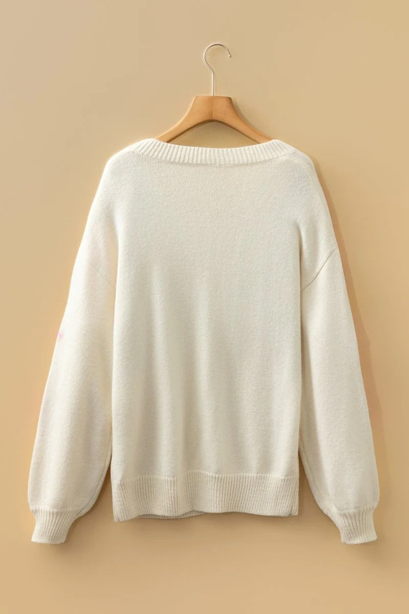 Pull Loose à Col Rond avec Manches Florales Beiges pour Femmes – Image 6