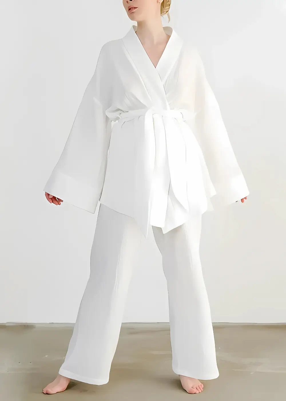 Pyjama Kimono Femme en Coton Blanc