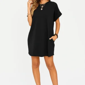Robe chemise décontractée avec poches et tissu extensible