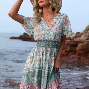 Robe Invité Mariage Champêtre Bleu Motif
