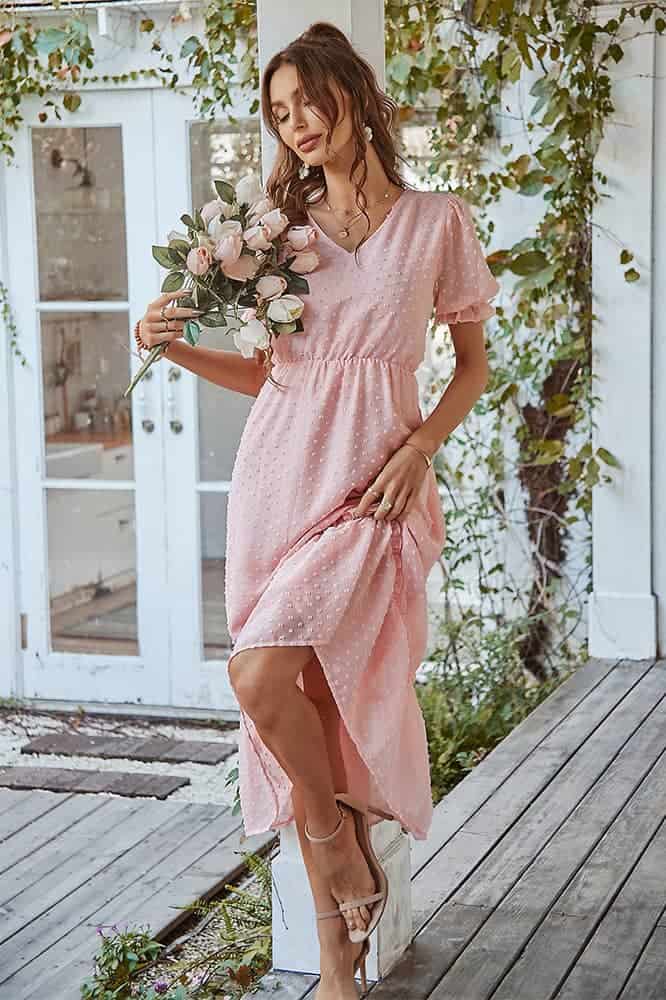 Robe Longue Unie Invitée Mariage Champêtre – Image 2