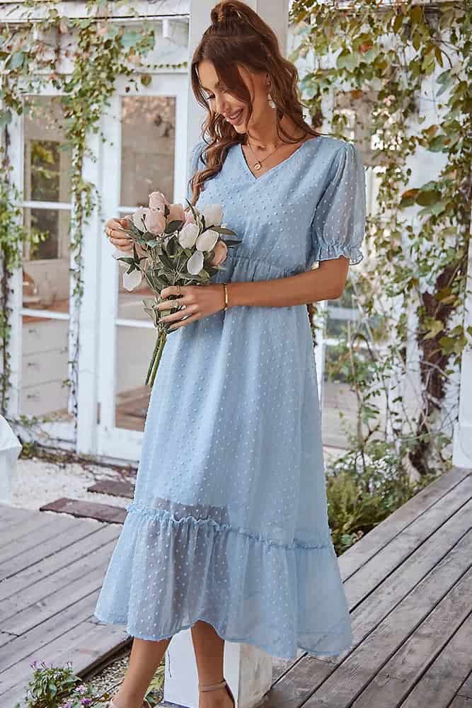 Robe Longue Unie Invitée Mariage Champêtre – Image 6