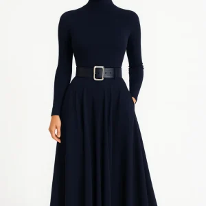 Robe Maxi à Manches Longues avec Poches pour Femmes et Légèrement Élastique
