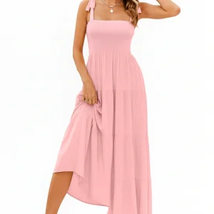 Robe maxi chic à smocks sans manches – élégance fluide
