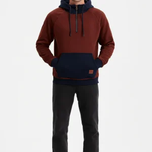 Sweat à capuche épais pour hommes avec col montant et style rétro contrasté pour l'automne et l'hiver