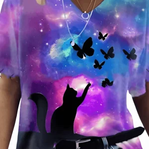 T-shirt imprimé à col en V (Modèle 9)