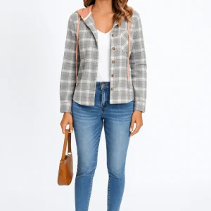 Veste de chemise décontractée à capuche et à carreaux