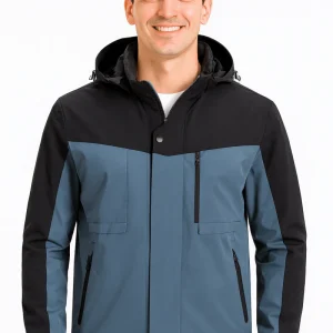 Veste de Plein Air Imperméable Bicolore Grande Taille pour Hommes avec Capuche