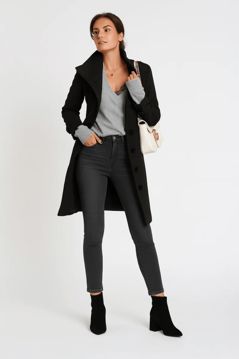 Veste décontractée à col mandarin - longueur moyenne à simple boutonnage